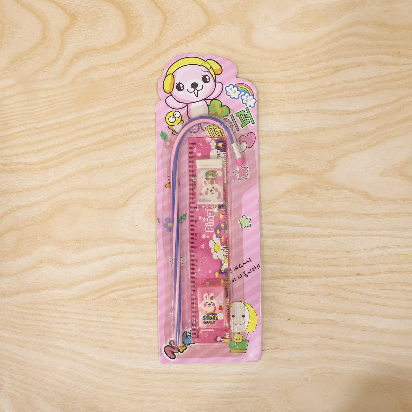 4-In-1 Cute Pink Stationery Set with Ruler, Pencil, Eraser & Sharpener