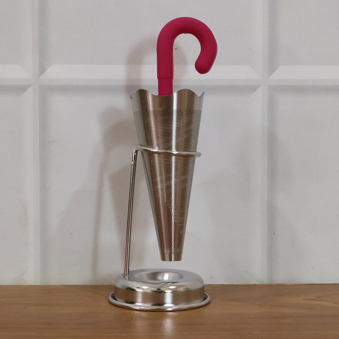 Stainless Steel Umbrella Tea Strainer with Stand Drip Tray Reusable Tea Infuser Filter (1 Pc)