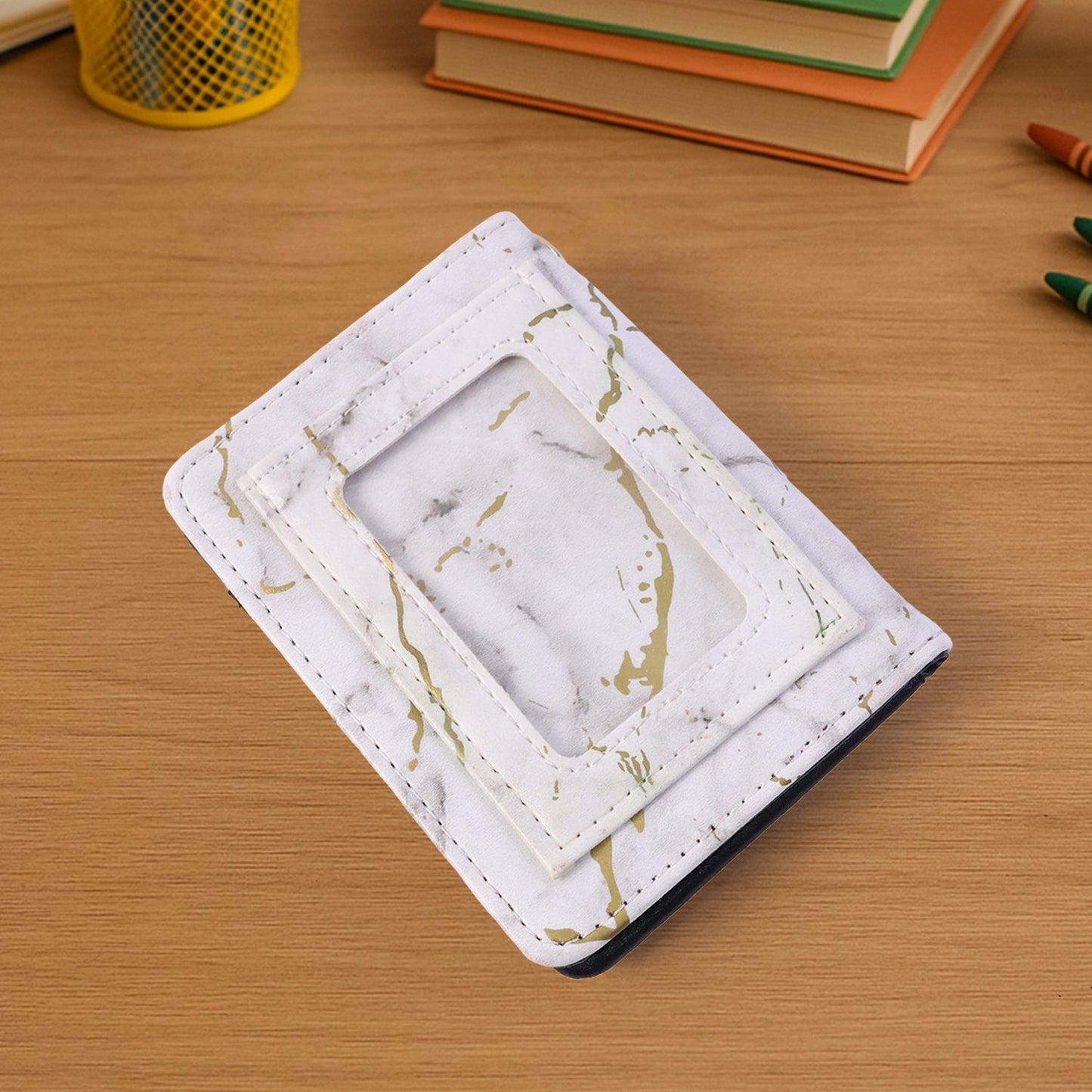Compact Marble Finish Snap Button Card Holder Wallet (1 Pc)