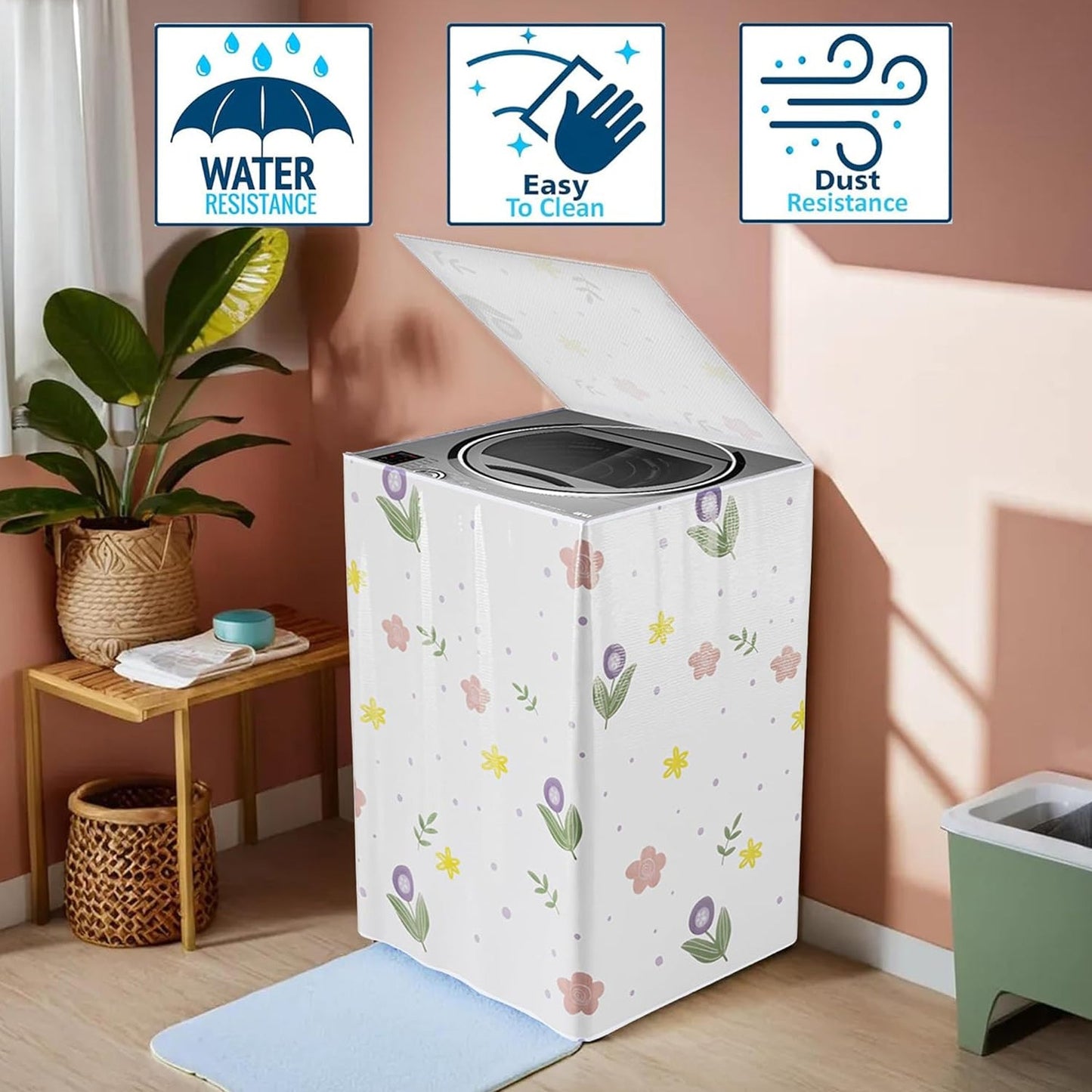 Printed Protective Washing Machine Cover for Top Load (55 × 58 × 87 cm)