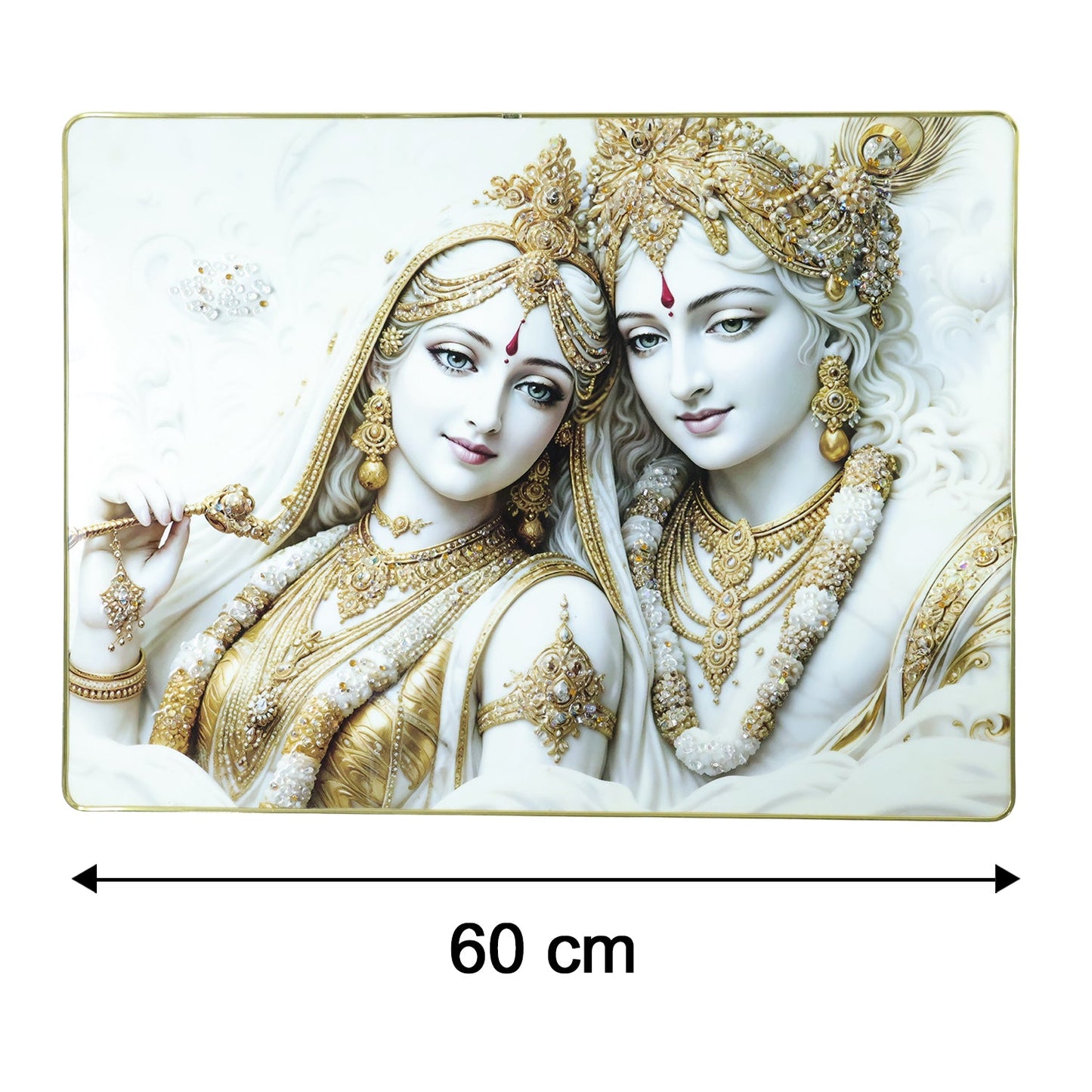 Premium Radha Krishna Royal White Gold Finish Wall Art Frame (1 Pc, 60x45 Cm)