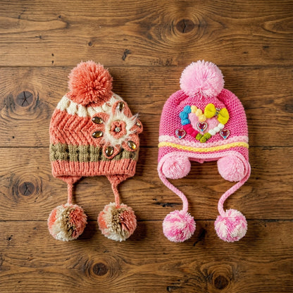 cute winter hat for kids with pom pom