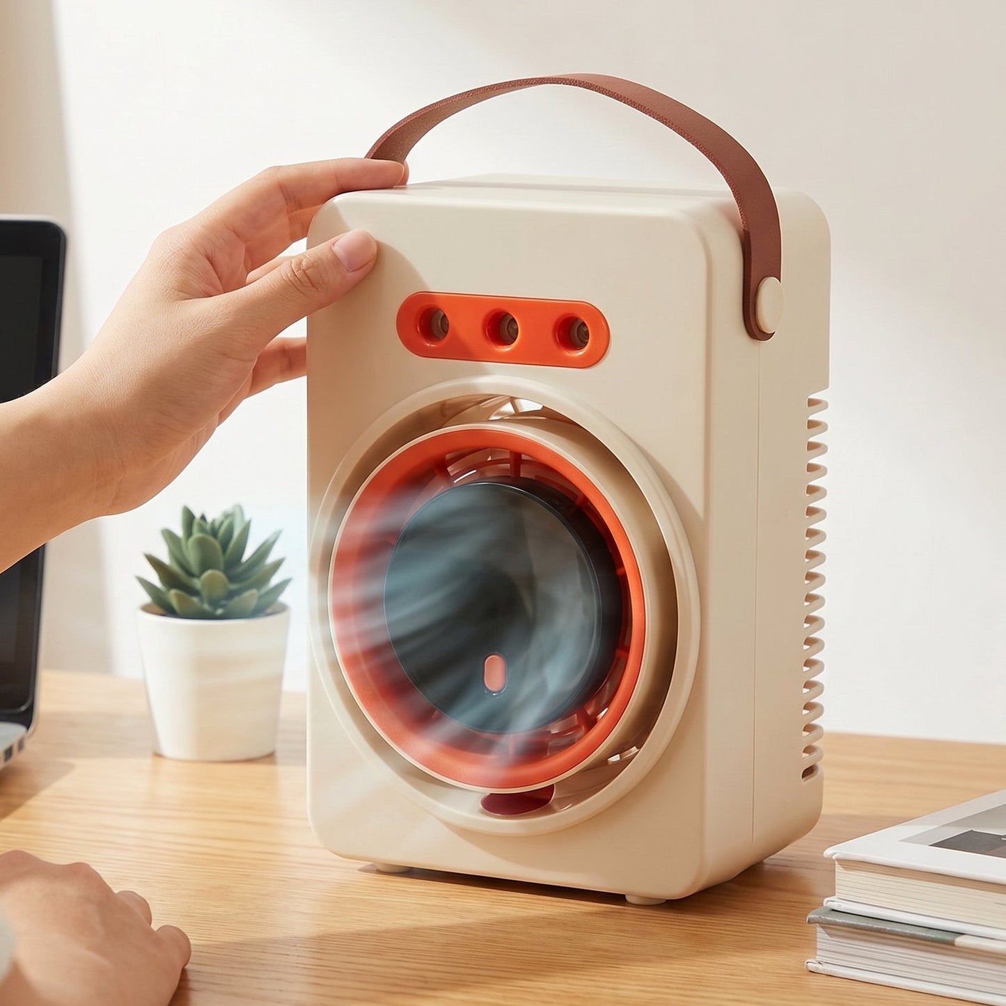 portable cooling fan with water mist feature,