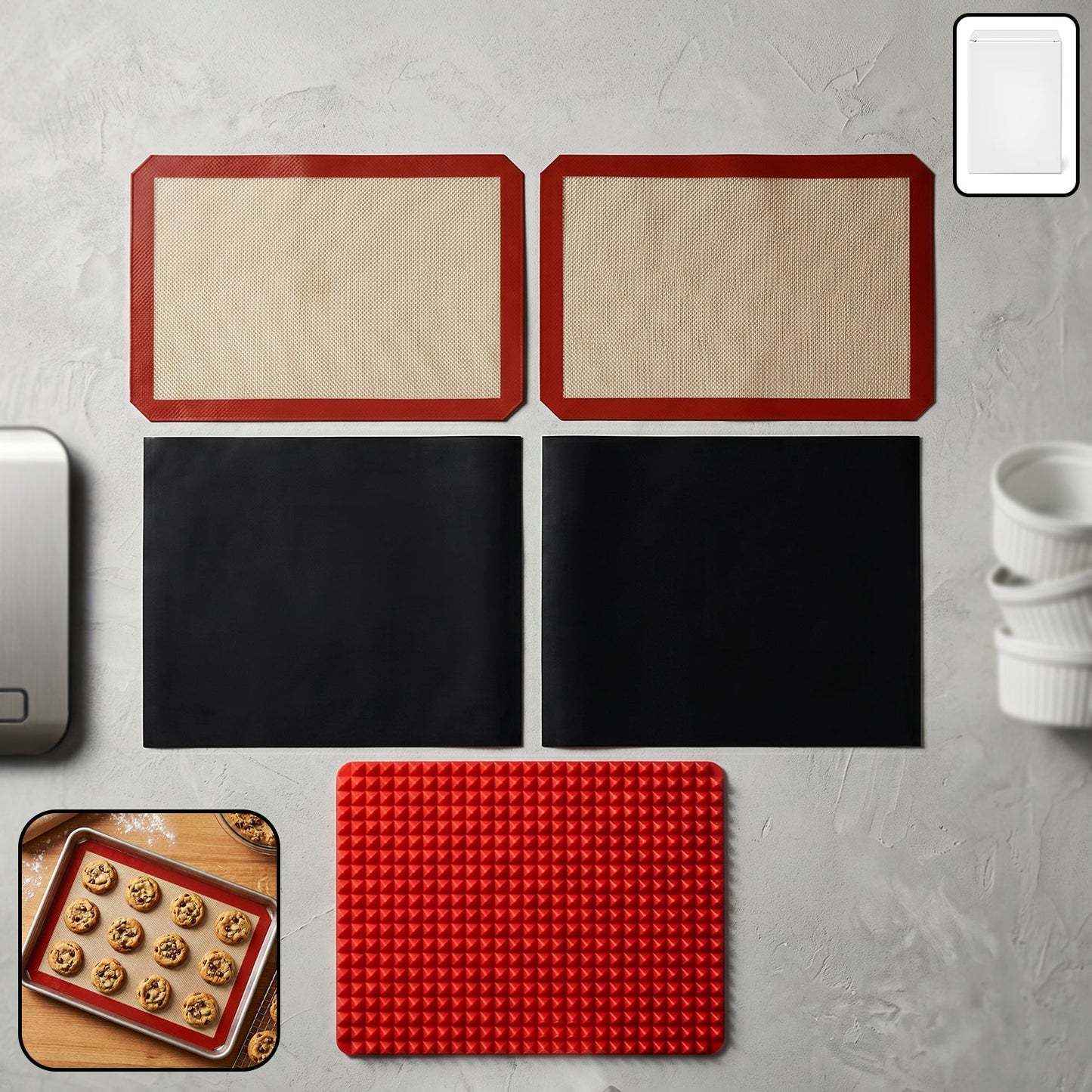 Multipurpose Non-Stick Silicone Baking Mat Set (5 Pc)