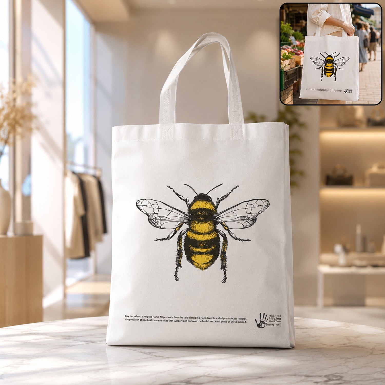 Multipurpose Carry Hand Bag with Bee Print