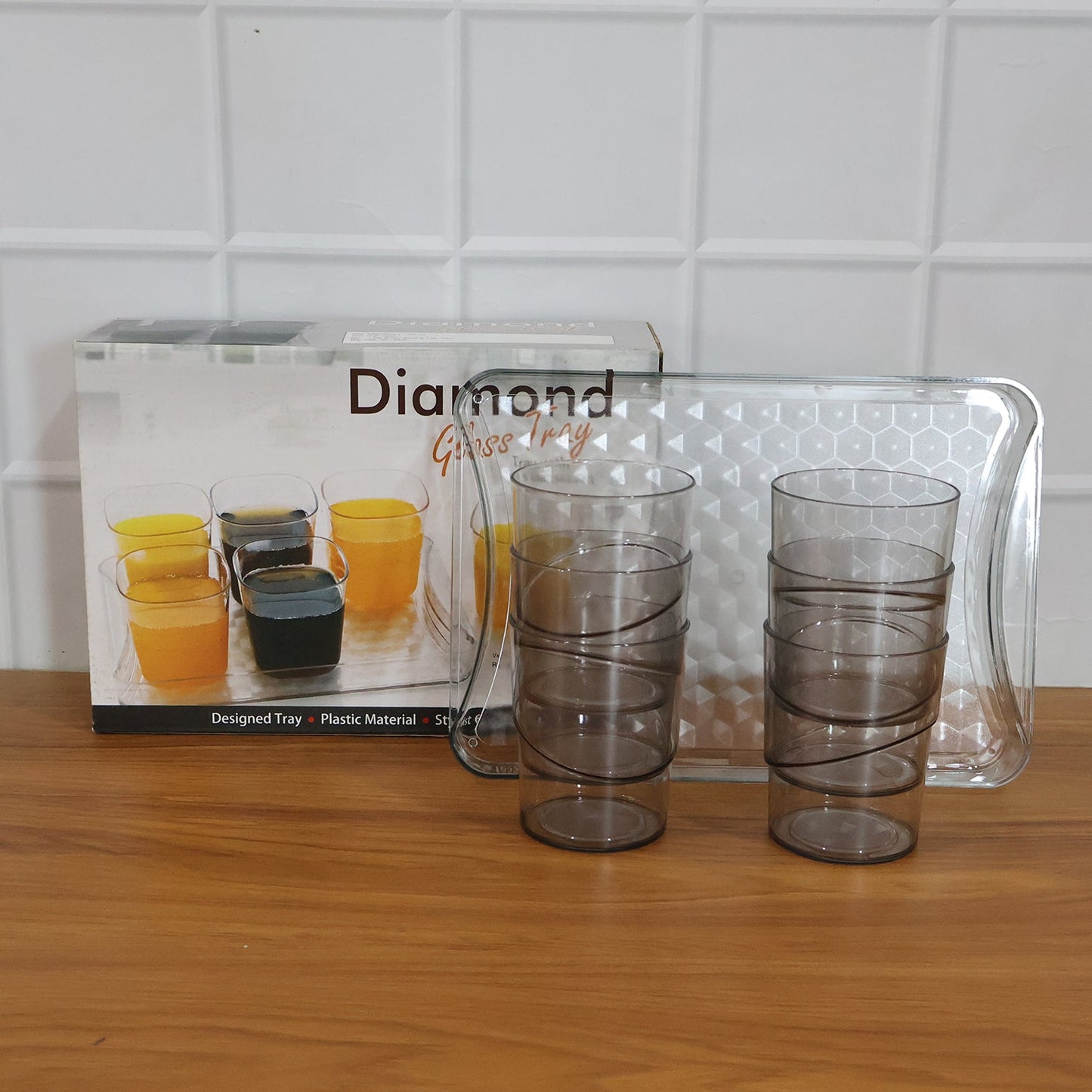 Premium Glass Serving Set (6 Glass With 1 Tray)