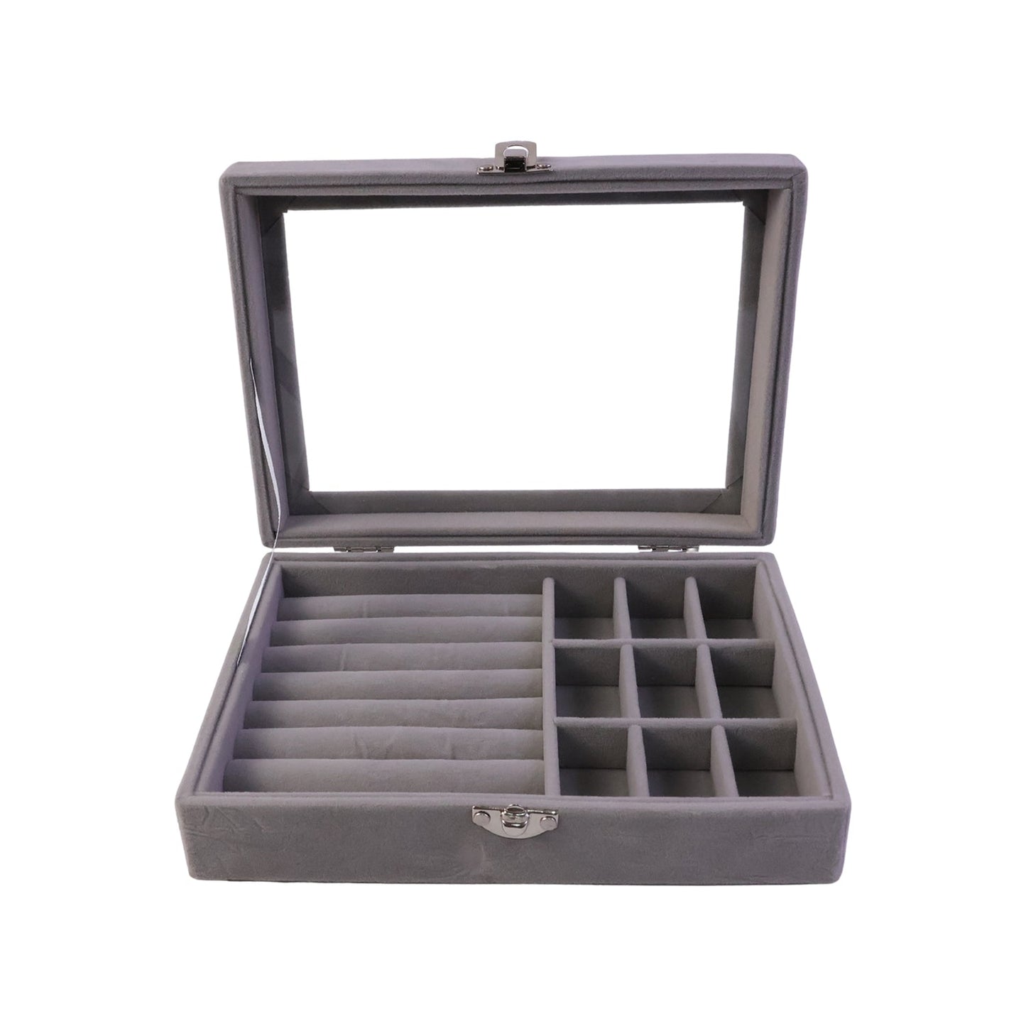 Velvet jewellery box with transparent lid top view India