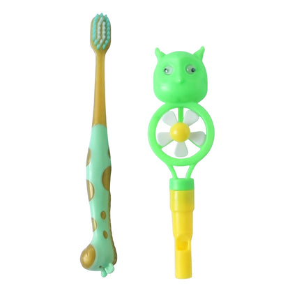 Kids Toothbrush with Cute Animal Whistle Toy Set