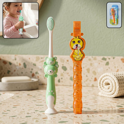 Kids Toothbrush with Cute Cartoon Whistle Toy Set (2 Pc Set)