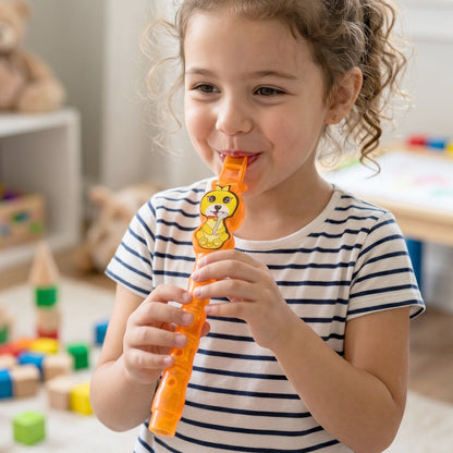 Kids Toothbrush with Cute Cartoon Whistle Toy Set (2 Pc Set)
