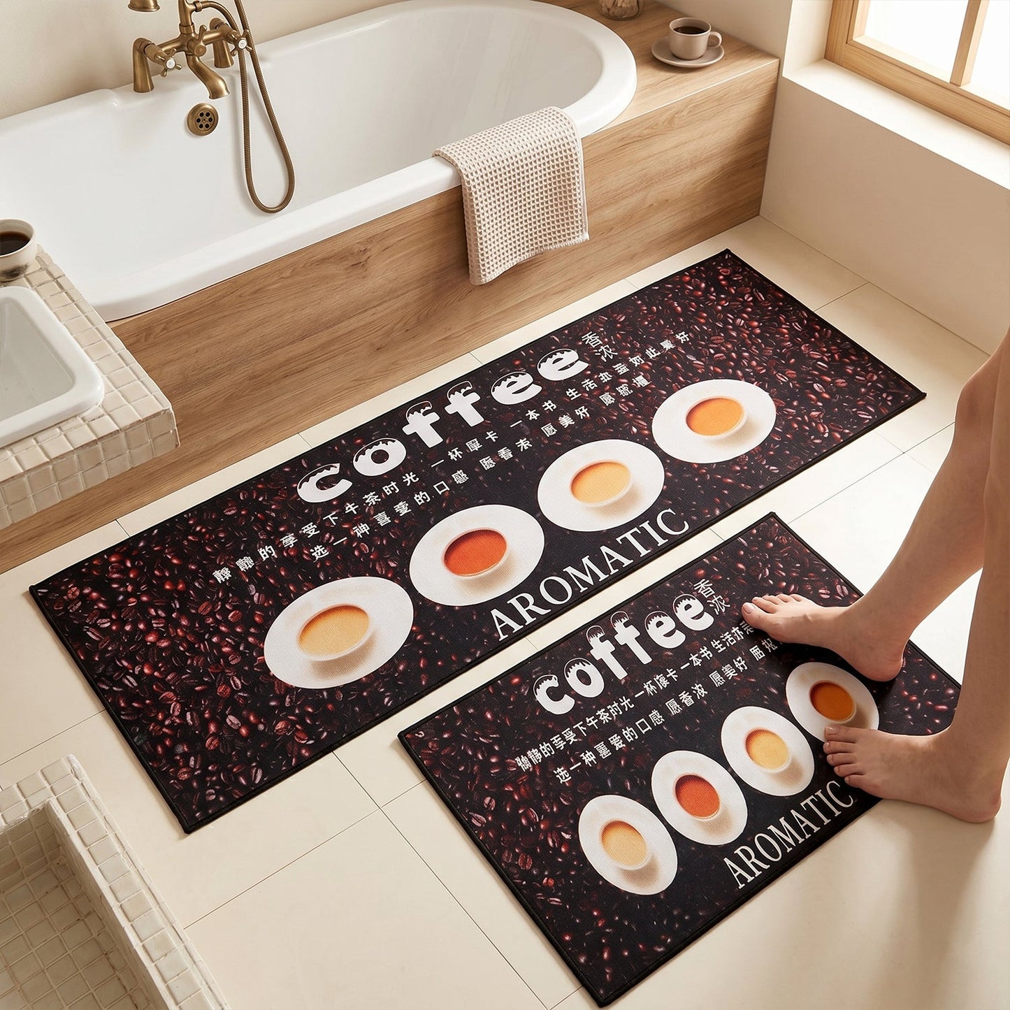 Printed Anti Slip Floor Mat Set (2 Pc, Mix Design & Size)