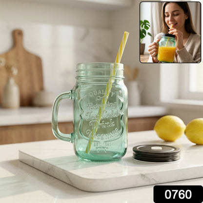 Drinking Cup / Glass / Mug Mason Jar with Handle & Straw