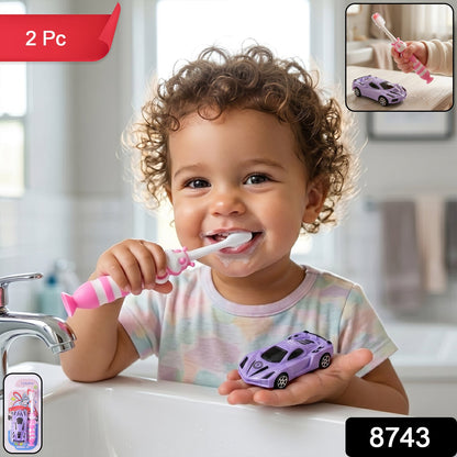 Kids Toothbrush with Cartoon Car (2 Pc Set)