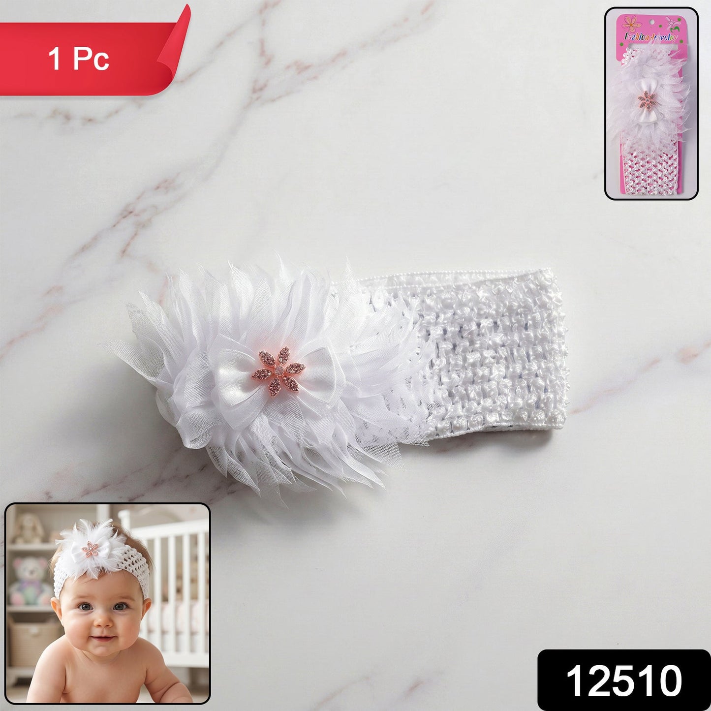 Cute Soft Elastic Floral Baby Headband Stylish Stretchable Hair Band (1 Pc)