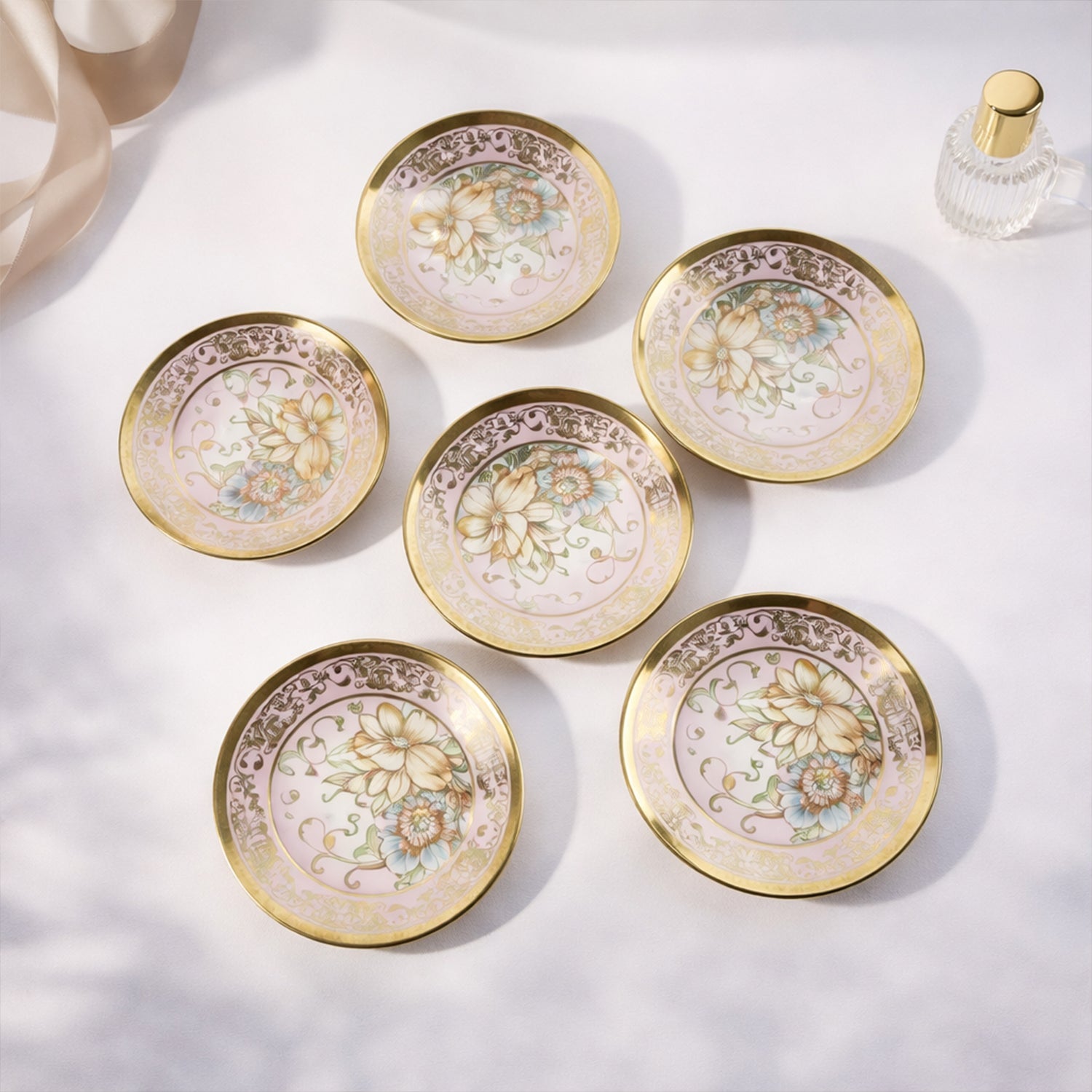 Porcelain tea cups with saucers
